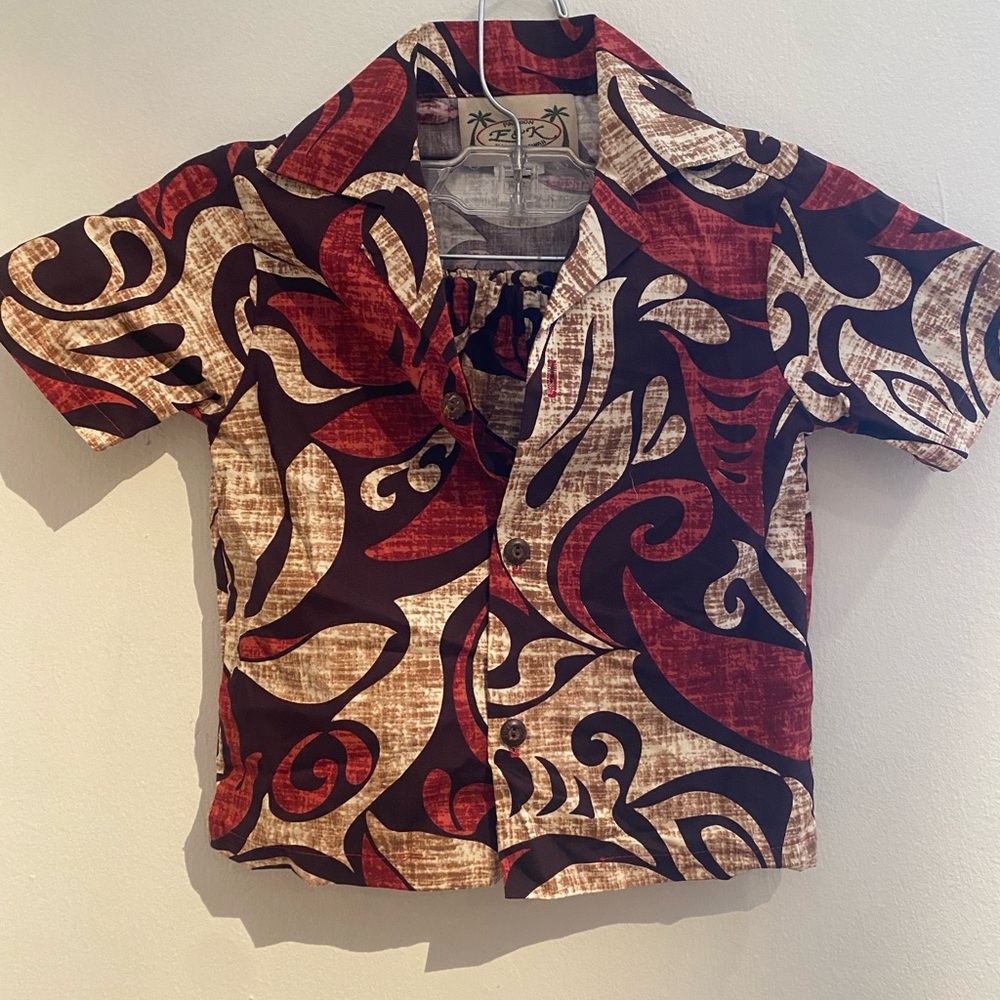 Tropical Kids Shirt - Red and Brown